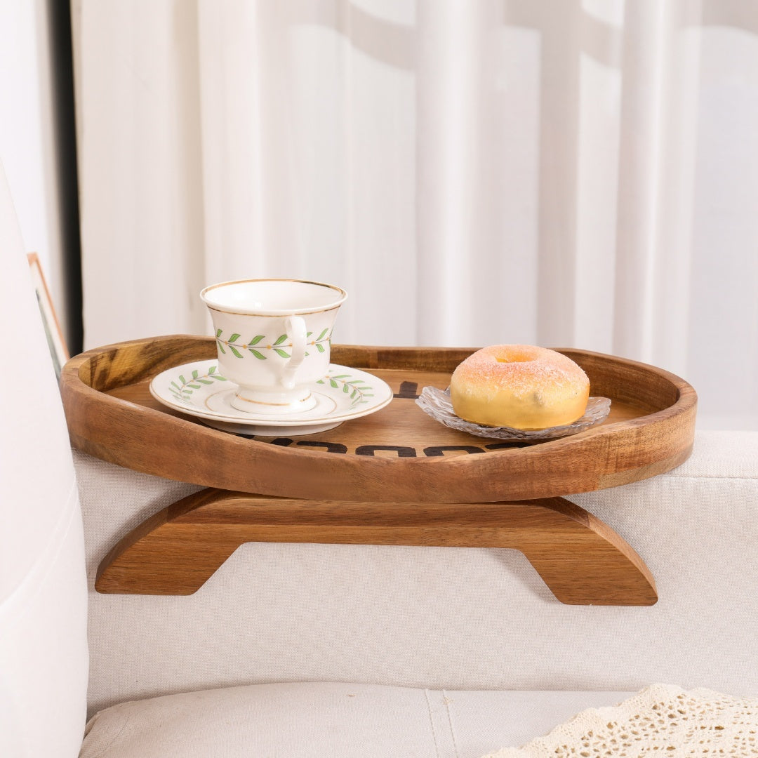 Couch Potato Tray-Smart Clip-On Sofa Tray Made of Acacia Wood